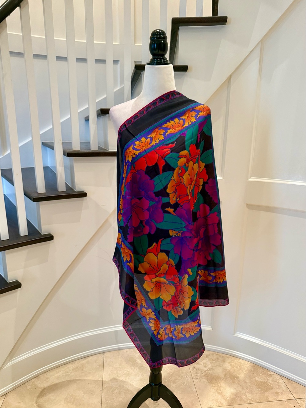 Floral Scarf: Colorful Silky Headwrap, Neck Scarf